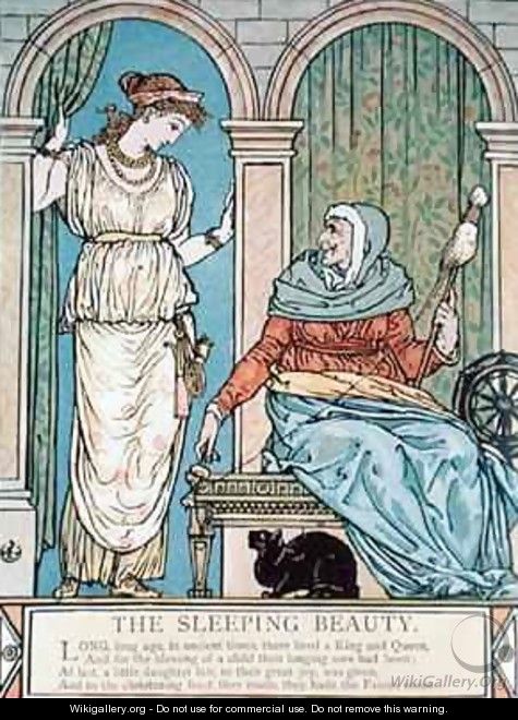 The Princess and the old woman with the spinning wheel - Walter Crane