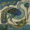 Tile design of heron and fish - Walter Crane