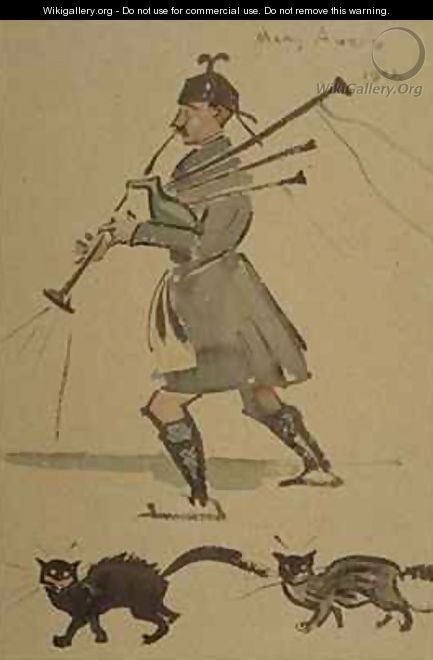 Highlander Playing Bagpipes - Joseph Crawhall