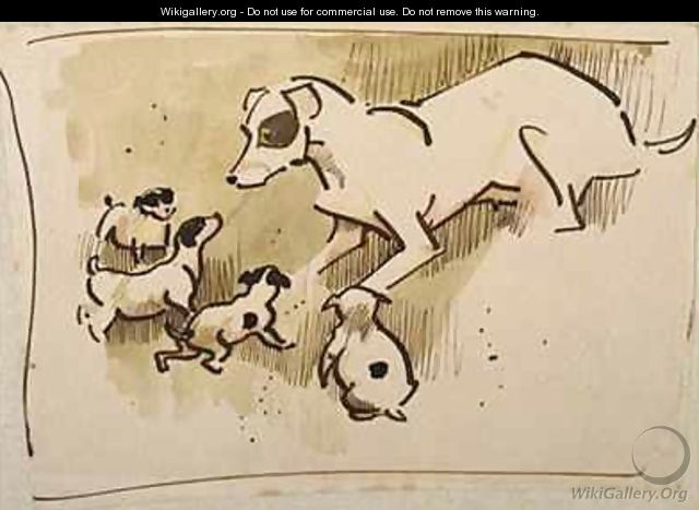 Fox Terrier and Puppies - Joseph Crawhall