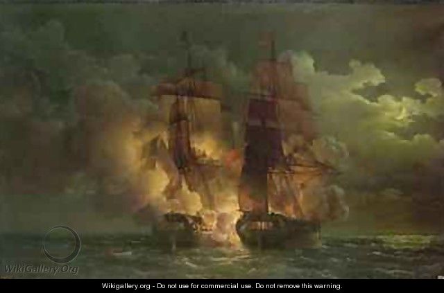 Battle Between the French Frigate Arethuse and the English Frigate Amelia in View of the Islands of Loz - Louis Philippe Crepin