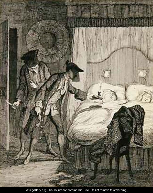 Jack and his accomplice Blueskin rob Mr Wood and his wife in their bedroom - George Cruikshank I