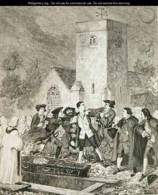 Jonathan Wild seizing Jack at his mothers funeral in Willesden Churchyard - George Cruikshank I