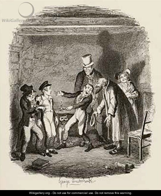 Olivers reception by Fagin and the boys - George Cruikshank I