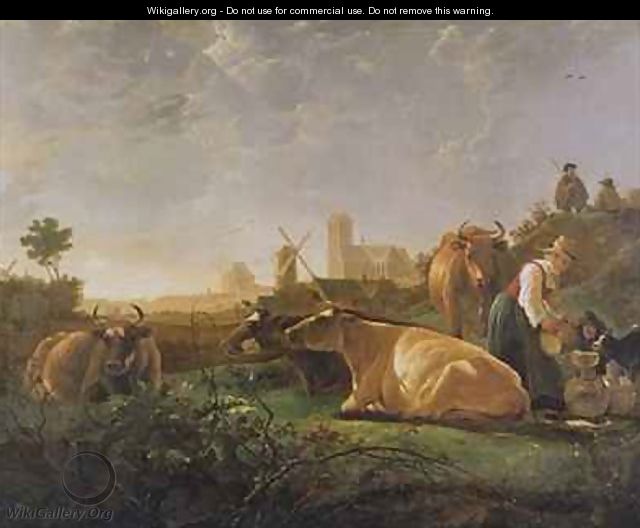 A Distant View of Dordrecht with Sleeping Herdsman and Five Cows - Aelbert Cuyp
