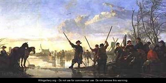 Skating scene with the Maas at Dordrecht - Aelbert Cuyp