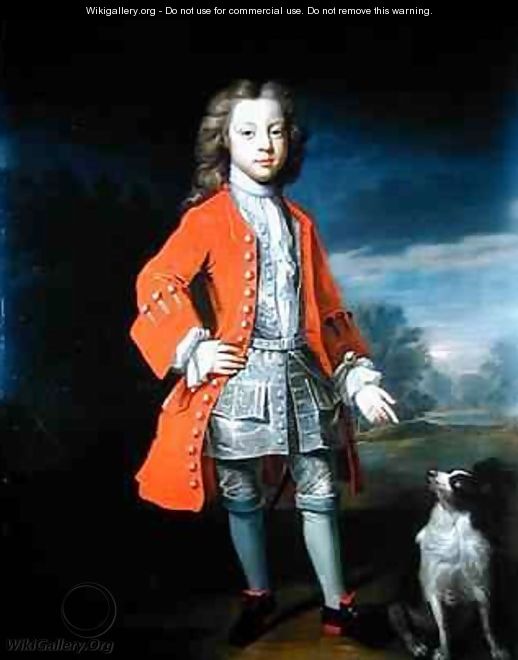 Portrait of a Boy Wearing a Red Jacket with his Spaniel - Charles d