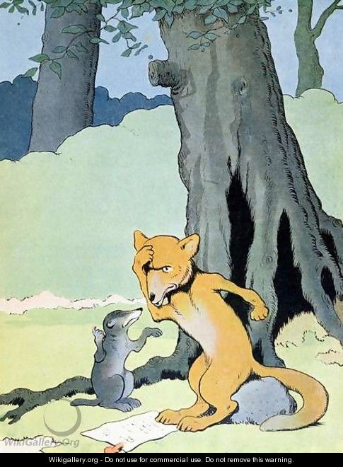 Grimbeau the Badger and Renard the Fox, illustration from Le Roman de Renard, c.1900 - Benjamin Rabier