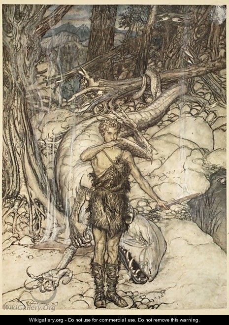 The hot blood burns like fire, illustration from Siegfried and the Twilight of the Gods, 1924 - Arthur Rackham