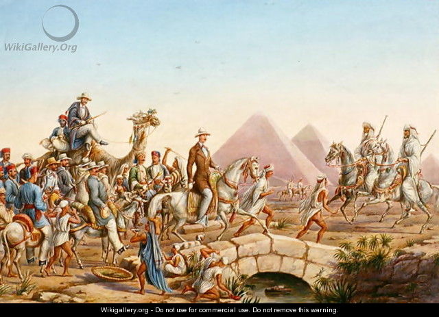Prince Albert of Prussia with his entourage touring the Pyramids at Giza - Johannes Rabe