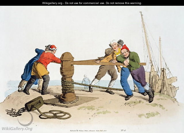 Fishermen at a Capstan, from Costume of Great Britain, published by William Miller, 1805 - William Henry Pyne