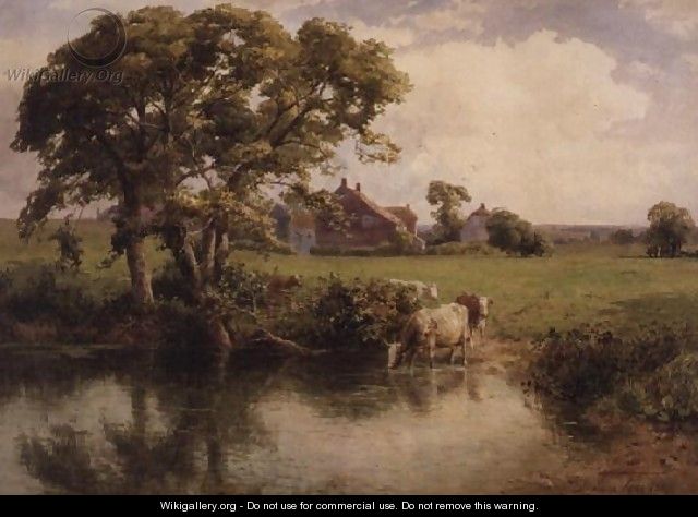 Cattle watering near a farmhouse - Thomas Pyne