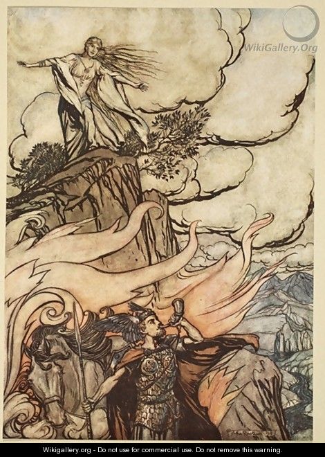 Siegfried leaves Brunnhilde in search of adventure, illustration from Siegfried and the Twilight of the Gods, 1924 - Arthur Rackham