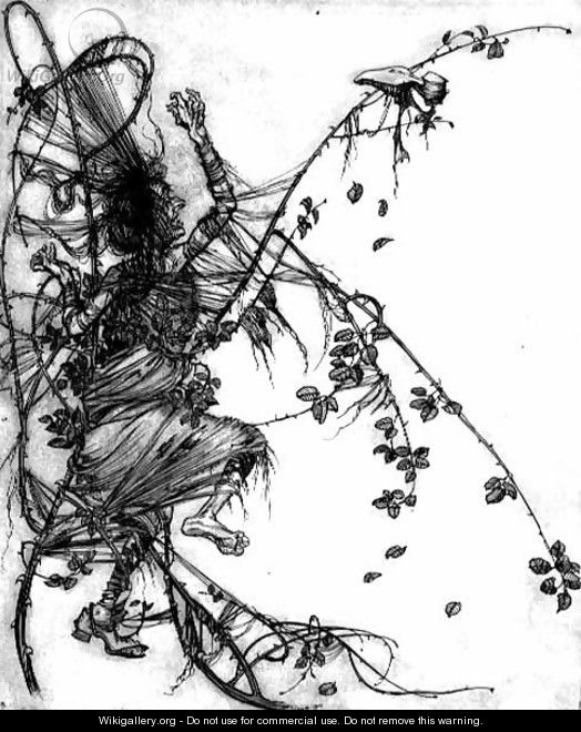 She had to dance whether she liked or not, illustration from Sweetheart Roland, a fairytale by the Brothers Grimm, 1900 - Arthur Rackham