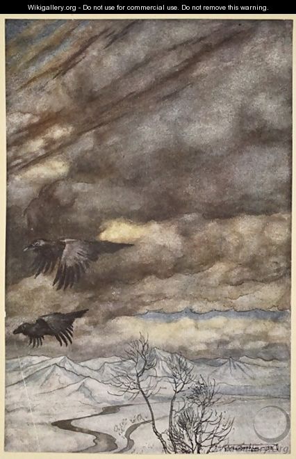 The ravens of Wotan, illustration from Siegfried and the Twilight of the Gods, 1924 - Arthur Rackham