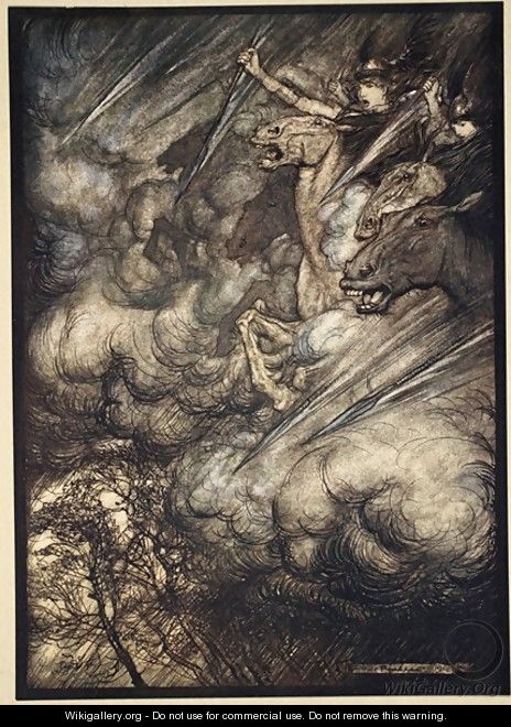 The ride of the Valkyries, illustration from The Rhinegold and the Valkyrie, 1910 - Arthur Rackham