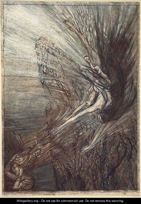 The frolic of the Rhinemaidens, illustration from The Rhinegold and the Valkyrie, 1910 - Arthur Rackham