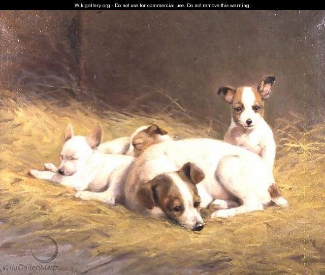 A Terrier with Three Puppies - Gabrielle Rainer-Istuanty