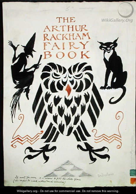 An Owl, a Witch and her Cat, front cover for The Arthur Rackham Fairy Book, published 1933 - Arthur Rackham