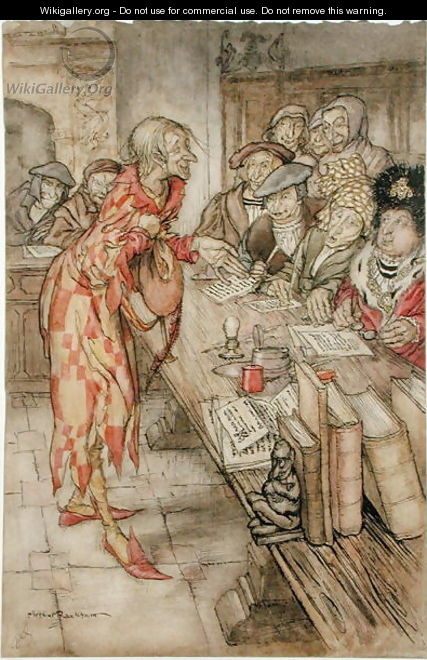 In did come the strangest figure, illustration from The Pied Piper of Hamelin, by Robert Browning - Arthur Rackham