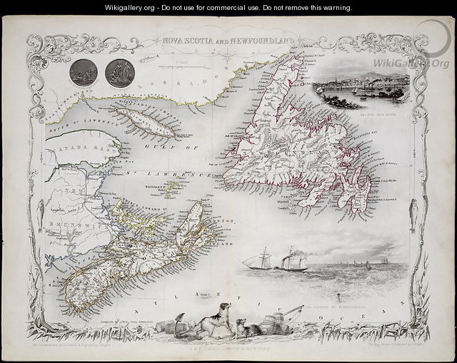 Nova Scotia and Newfoundland, from a Series of World Maps published by John Tallis and Co., New York and London, 1850s - John Rapkin