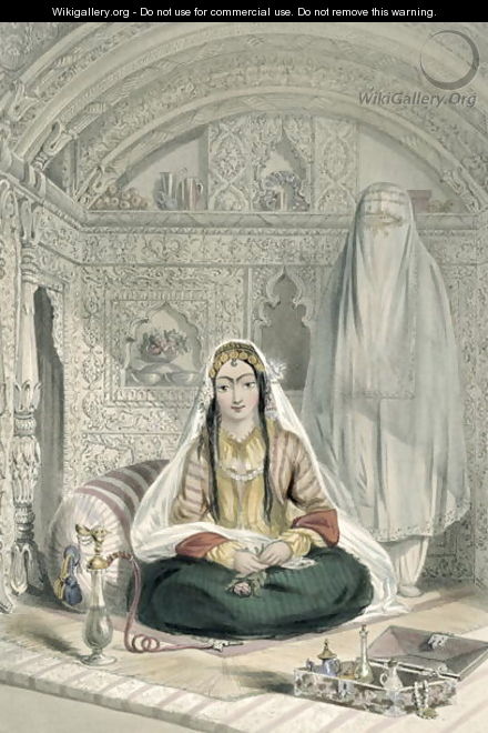 Ladies of Caubul in their In and Out-of-Door Costume, plate 24 from Scenery, Inhabitants and Costumes of Afghanistan, engraved by Walker, 1848 - (after) Rattray, James