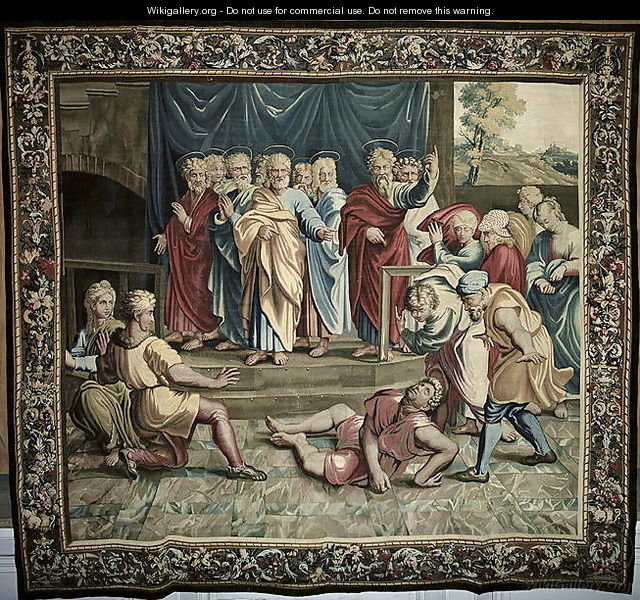 The Death of Ananias, from a series depicting the Acts of the Apostles, woven at the Beauvais Workshop under the direction of Philippe Behagle 1641-1705 1695-98 - (after) Raphael (Raffaello Sanzio of Urbino)