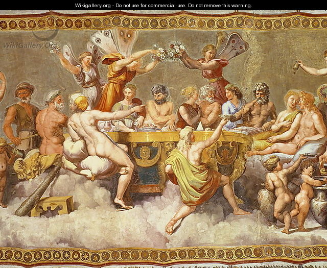 The Banquet of the Gods, ceiling painting of the Courtship and Marriage of Cupid and Psyche 2 - (after) Raphael (Raffaello Sanzio of Urbino)
