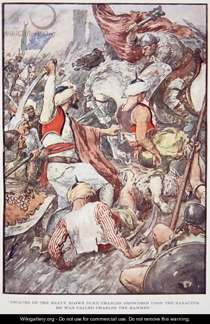 Because of the Heavy Blows Duke Charles Showered upon the Saracens he was Called Charles the Hammer, illustration from The Story of France Told to Boys and Girls by Mary Macgregor, 1920 - (after) Rainey, William