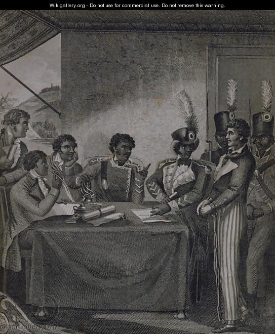 General Christophe at the Court Martial which Sentenced the Author to Death, from An Historical Account of the Black Empire of Hayti written by the artist, engraved by J. Barlow, published 1805 - (after) Rainsford, Marcus