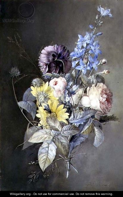 Bouquet of flowers with roses, peonies, delphiniums and daisies - Pierre-Joseph Redouté