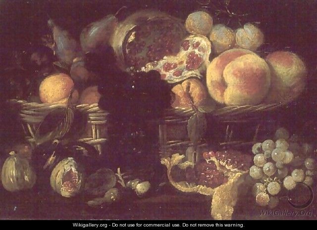 A basket of fruit and a plate of fruit - Giuseppe Recco