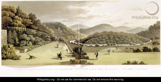 General View from the South and East Fronts of the Cottage at Endsleigh, Devon Before from Fragments on the Theory and Practice of Landscape Gardening, pub. 1816 - Humphry Repton