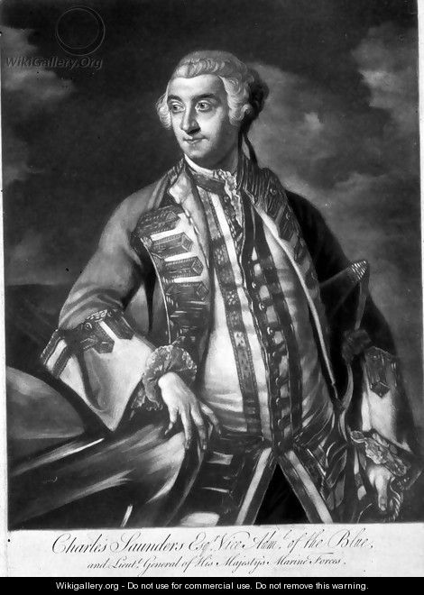 Portrait of Admiral Sir Charles Saunders c.1713-75 Vice-Admiral of the Blue squadron, engraved by James McArdell c.1729-65 - Sir Joshua Reynolds