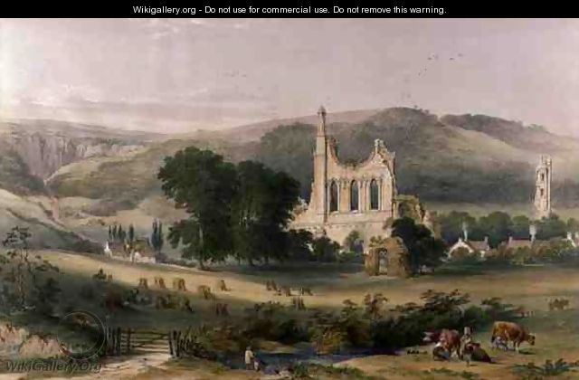 Byland Abbey from the South West, from The Monastic Ruins of Yorkshire, engraved by George Hawkins 1819-52, 1842 - William Richardson