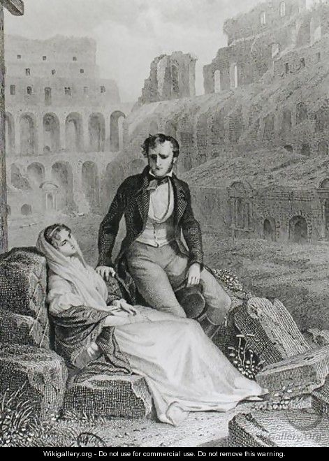Francois Rene 1768-1848 Vicomte de Chateaubriand and Pauline de Beaumont in the ruins of the Colosseum, illustration from Memoires d