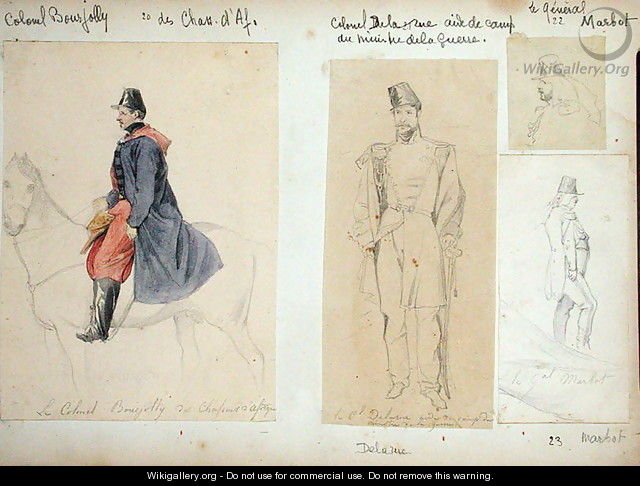 Colonel Bourjoly, Colonel Delarue and General Marbot 1782-1854 from Vues et Portraits Faits Pendant la Campagne de Mai 1840 1840 - Felix Philippoteaux