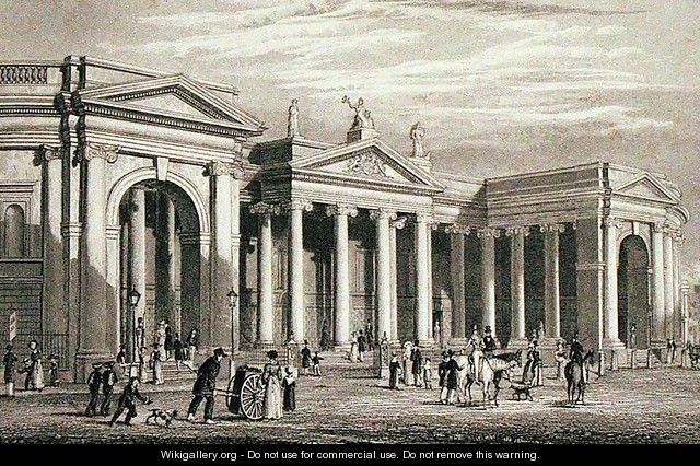 South portico of the Bank of Ireland, Dublin, originally the Parliament House, engraved by B. Winkles - George Petrie