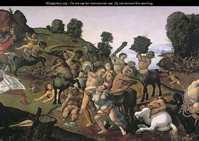 The Fight Between the Lapiths and the Centaurs, detail of Centaurs attacking the Lapiths c.1490s - Cosimo Piero di