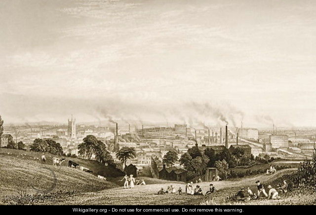 General View of Stockport, Lancashire showing cotton mills, published by J.C. Varrall fl.1815-27 1830s - (after) Pickering, George
