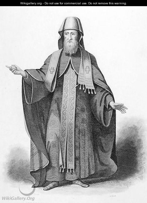 A Muscovite Bishop in his Pontifical Habit, engraved by J. B. Bird, from World Religion, published by A. Fullarton and Co. - (after) Picart