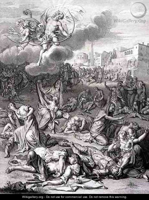 Apollo and Diana Kill Niobes Children with their Arrows She is Turned to Stone, 1730 - Bernard Picart