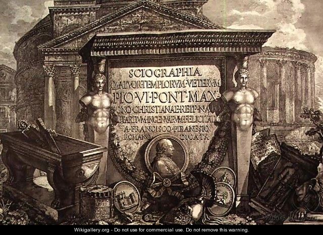 Plate LXXIII-IV Capriccio of architectural ruins and antiquities, illustration for chapter entitled Pantheon and Temples of Vedute, first published in 1756, pub. by E and F.N. Spon Ltd., 1900 - Giovanni Battista Piranesi