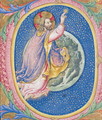 Historiated initial O depicting God creating the stars - Sano Di Pietro
