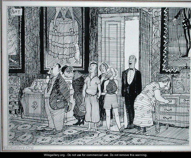 The British Character keen interest in historic houses, illustration from Punch, published 8th July 1936 - Graham Laidler Pont