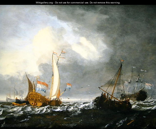 A stormy seascape - Gerrit Pompe