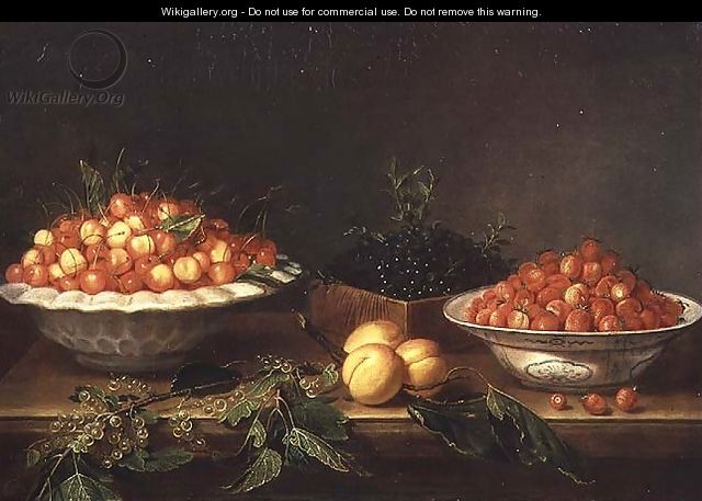 Still-life with fruit in porcelain dishes and a wooden box - Joseph Plepp