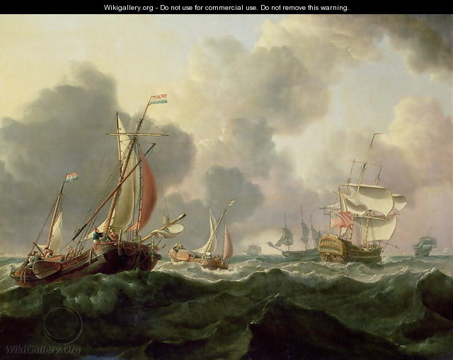 Dutch Pinks and a British Frigate in Choppy Seas - Charles Martin Powell