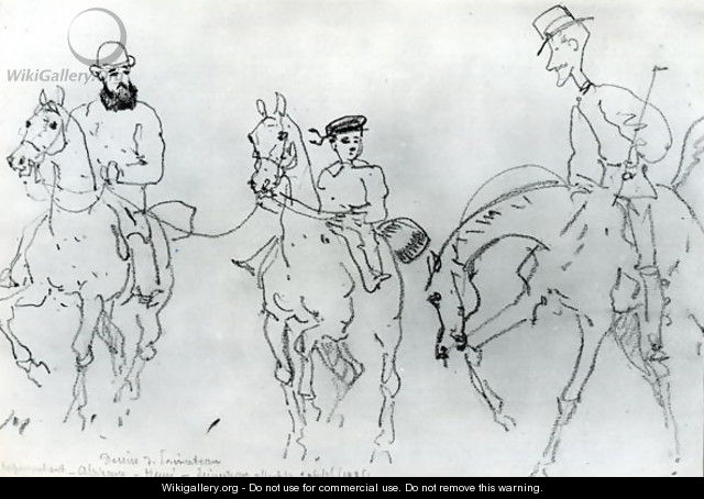 Three Horsemen Henri de Toulouse-Lautrec 1864-1901 between his Father, Count Alphonse, and the Artist - Rene Princeteau