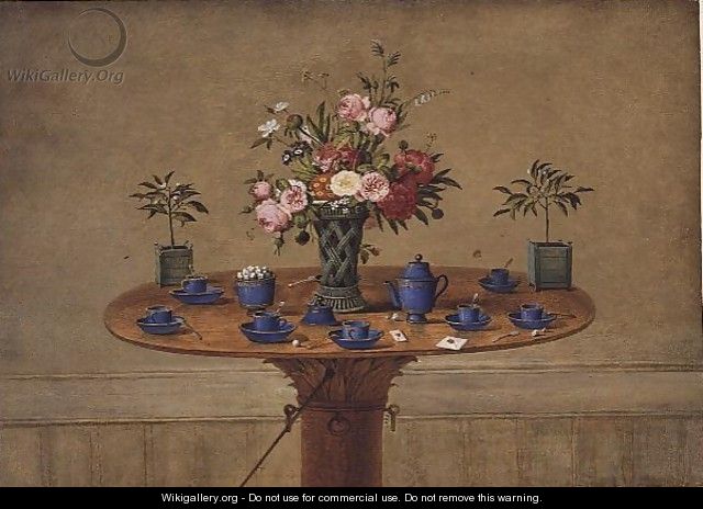Still life with a vase of flowers and a tea service, 1810 - Jean-Louis Prevost